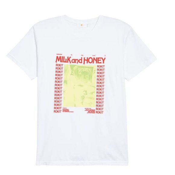 NEW ROKIT Milk & Honey White Graphic Tee Size M - Picture 1 of 6